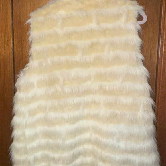 FOREVER 21 Womens Ivory Beige Stripe Faux Fur Sleeveless Vest Large Mid Length - Picture 3 of 14